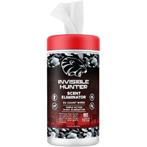 Zone Protects INVISIBLE HUNTER Scent Eliminator Wipes - 80-Count, Triple Action Odor Control for Gear, Skin & Equipment, Stay Invisible in the Woods