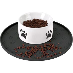 Silicone Pet Food Mat - Waterproof Dog Food Bowl Mat Cat Feeding Mat Thicker Pet Placemat Eating Mat with High Lip to Prevent Spills,Dog & Cat Water Bowl Mat for Messy Drinkers to Protect Floors,Black