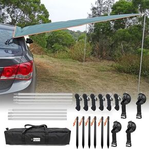 10x16 ft Car Side Awning with Pole Outdoor Camping Tent Tarp Waterproof Canopy Shade Sun Shelter