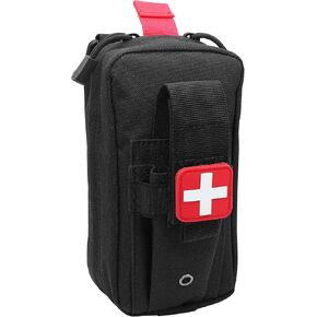 Tactical MOLLE Medical Pouch, EMT First Aid Pouch IFAK Trauma Kit Survival Bag Tourniquet Holder Include Cross Patch (Black)