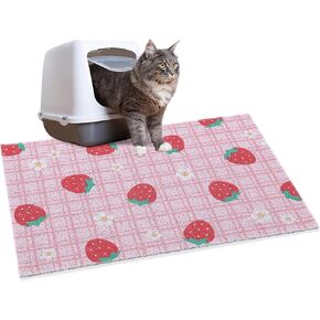 BALAPET Large Cat Litter Mat Litter Trapping Mat Soft and comfortable,Litter Box Mat with Non-slip and Waterproof for Cats Play,Feed and Rest,Easy to Clean,15 * 24in(Strawberries)