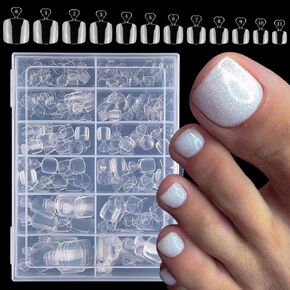 AddFavor 240pcs Toe Nail Tips Clear Soft Gel x Toenail Tips Full Cover Square Acrylic Artificial False Fake Toe Nails Tips for Salon and Home Foot Pedicure Manicure