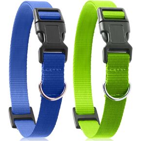 Dog Collar, Premium Adjustable Nylon Reflective Pet Collar with Buckle, Best Puppy Collar Choice for You Large Medium Small Dogs (2-Pack)