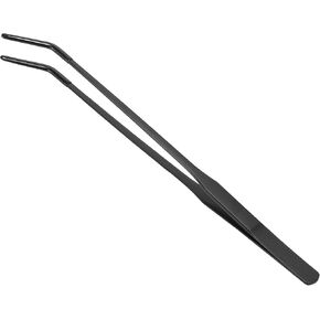 Reptile Feeding Tongs, Stainless Steel Lizard Feeding Tongs, Aquarium Curved Feeding Tweezers for Reptiles with Rubber Tip, Terrarium Feeding Tongs for Gecko, 14.96" Length, Black