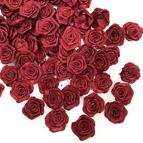 Wine Red Satin Roses 3/4 inch 50pcs, Burgundy Roses Sewing Applique Wedding Decor Handmade Roses Small Fabric Red Roses (100 pieces)
