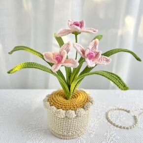 JOMODECOR نباتات كروشيه أوركيد سيمبيديوم مصنوعة يدويًا، زهور صناعية محبوكة إلى الأبد مع وعاء رائع، هدية للأصدقاء والنساء والأطفال، مثالية للديكور المنزلي، مكتب المكتب (وردي) in Kuwait