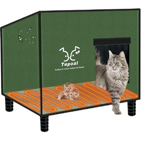 Large Indestructible Heated Cat House for Outside, Extremely Waterproof & Weatherproof Heated Outdoor Cat House for Winter, Fully Insulated Feral Cat Shelter for Outdoor Barn Cats Strays, 20x16x20 in