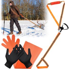 25 Pcs Deer Hunting Accessories, Adjustable Deer Drag Strap with Reflective Stripe, with 24 Deer Gutting Gloves, Field Dressing Kit Include Long and Short Gut Glove Combo Pack, Black/Orange
