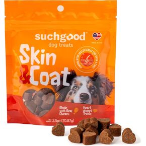 SuchGood Skin and Coat Dog Treats - 70 Count Advanced Omega Skin and Coat Support Chews for All Breed Sizes, Premium Salmon and Flaxseed Oil for Dogs - (Chicken Flavor, 2 Pack)