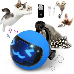 Interactive cat Toys for Indoor Cats, Cat Ball Toys/Kitten Toys with Remote Control & LED Rainbow Lights, Fun Tracker, Automatic Rolling Chase Ball with Fluffy Tail