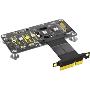3 in 1 Combo M.2(NGFF) NVME M-Key SSD to PCI- E 4X Extension Cable with Cooling Fan and Automatic Discoloration LED