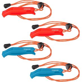 4PCS Emergency Whistle with Adjustable Reflective Lanyard for Boating Camping Hiking Hunting Safety Survival Rescue Signaling (Red Blue)