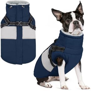 SUNFURA Dog Jacket, Large Dog Coat with Harness Built in, Warm Dog Winter Jacket Zippered Dog Snow Coat with Furry Collar, Waterproof Dog Fleece Jackets Snowsuit for Large Dogs French Bulldog, Pink L