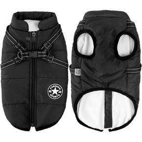 Aiboria Dog Coat for Winter Waterproof Dogs Jackets Windproof Fleece Small Dog Vest Harness Winter Warm Dog Jacket Padded Pet Black M