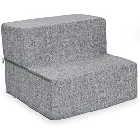 Best Pet Supplies Portable Foldable Foam Pet Stairs/Steps for Couch, Sofa, and High Bed, Non-Slip Bottom Balanced Paw Safe - Gray Linen, Foldable 2-Step (H: 12")