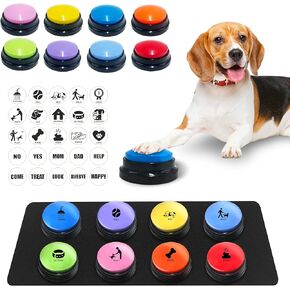 8 Color Voice Recording Button - Dog Buttons for Communication Pet Training Buzzer, 30 Second Record & Playback, Dog Talking Button Set with 25 Scene Stickers and Waterproof Mat for Cat & Dog