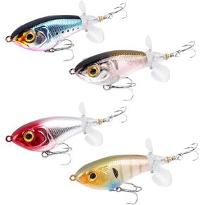 RYACO Top Water Fishing Lures for Bass, Floating Swimbait for Freshwater Saltwater, Bass Lures with BKK Hooks Rotatable Tail Topwater Lures for Bass Catfish Pike, 4PCS