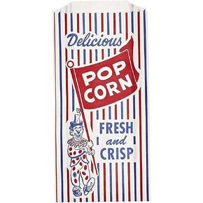 Clown Popcorn Bag 8 X4 X1.5 inches Vintage Style Red White Blue Party Bag (100) - Made in USA