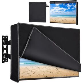 Basumee Outdoor TV Cover Weatherproof TV Cover for Outside with Waterproof Zipper 600D Outdoor TV Covers Outside Flat Screen TV 4 Season Protectors, Black, 28-32 inches