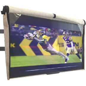 Outdoor TV Cover 80-85 inch - WITH FRONT FLAP - Weatherproof, Waterproof protection, Soft Interior, With Bottom cover - Beige