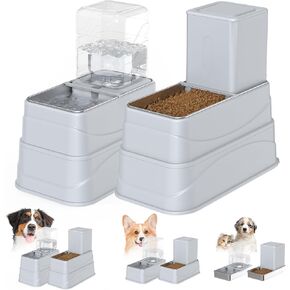 2 Pack Automatic Dog Cat Feeder and Water Dispenser, Rywell 4L Gravity Dog Cat Feeder and Water Dispenser Set with Stainless Steel Bowls, Elevated 3 Height Adjustable Dog Cat Feeder for Pets