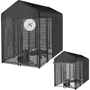 Outdoor Dog Kennel Cover Full Coverage Black 8.1'Dx4.1'W 600D Waterproof and Durable Dog Crate Cover with Mesh Breathable Good Observation（Cover Only）