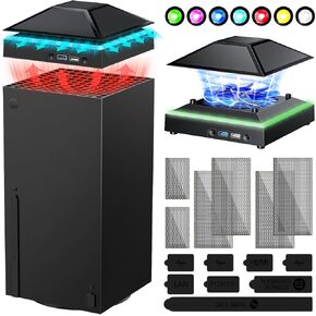 RGB Cooling Fan for Xbox Series X with Dust Cover Filter, Colorful LED Light Cooler System with Low Noise 3 Levels Adjustable Speed Fan, Extra 2 USB Port for Xbox Series X Console Accessories