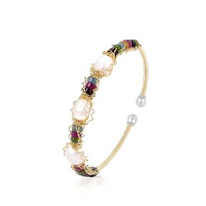 Natural Freshwater Pearls Bracelets for Women, Natural Stone Bead Tourmaline Bracelet Jewelry Bangle, Lucky Jewelry Bracelets for Mom Lover Her (14K Gold Plated)