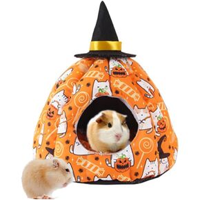 Halloween Guinea Pig Hideout with Wizard Hat Decor Orange Pumpkin Hamster Bed Cave Warm Small Animals House and Habitats for Rats Chinchilla Hedgehog Gerbil (Large)