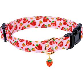 Cute Cotton Dog Collar for Small Medium Large Dogs Special Design Cute Pink Strawberry Dog Collar for Girl Female Dogs Soft Adjustable Strawberry Puppy Collars for Girl Female Dogs Pet Collar