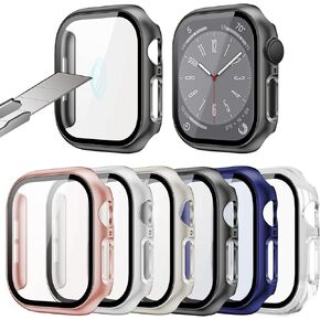 حافظة مكونة من 6 قطع لساعة Apple Watch Series Ultra1/2 مقاس 49 ملم مع واقي شاشة من الزجاج المقوى، غطاء حماية كامل من البولي كربونات الصلب فائق النحافة ومقاوم للخدش لملحقات iWatch 49 ملم (6 ألوان)