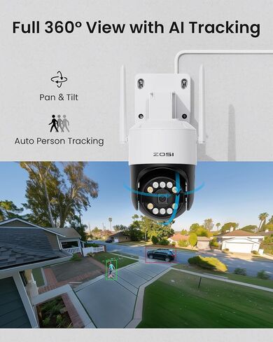 ZOSI 3K 5MP Wi-Fi 6 Security Camera System Wireless,4pcs WiFi Pan Tilt Cameras,Person Vehicle Detection,Motion Track,Color Night Vision,2 Way Audio,8CH 4K NVR with 2TB HDD for 24/7 Recording,Plug-in in Saudi Arabia