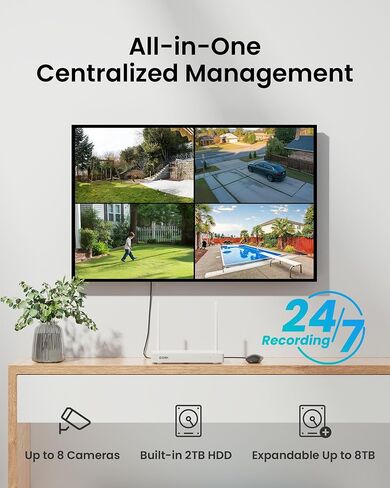 ZOSI 3K 5MP Wi-Fi 6 Security Camera System Wireless,4pcs WiFi Pan Tilt Cameras,Person Vehicle Detection,Motion Track,Color Night Vision,2 Way Audio,8CH 4K NVR with 2TB HDD for 24/7 Recording,Plug-in in Saudi Arabia