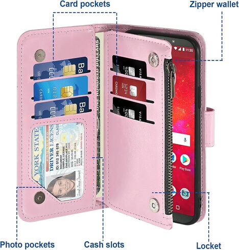 حافظة هاتف Asuwish لهاتف Moto Z3 / Z3 Play، غطاء خلوي مع واقي شاشة وحزام كروس وسحاب وحامل بطاقة الائتمان وفتحة TPU وحامل Motorola MotoZ3 Z 3case 3 3Z Z3play للنساء والفتيات والرجال باللون الوردي in Kuwait