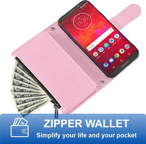 حافظة هاتف Asuwish لهاتف Moto Z3 / Z3 Play، غطاء خلوي مع واقي شاشة وحزام كروس وسحاب وحامل بطاقة الائتمان وفتحة TPU وحامل Motorola MotoZ3 Z 3case 3 3Z Z3play للنساء والفتيات والرجال باللون الوردي in Kuwait