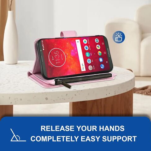 حافظة هاتف Asuwish لهاتف Moto Z3 / Z3 Play، غطاء خلوي مع واقي شاشة وحزام كروس وسحاب وحامل بطاقة الائتمان وفتحة TPU وحامل Motorola MotoZ3 Z 3case 3 3Z Z3play للنساء والفتيات والرجال باللون الوردي in Kuwait