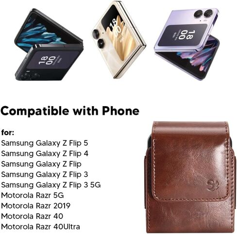 حافظة لهاتف Moto Razr 2023/Razr+ Plus/Galaxy Z Flip 5 4 3 حافظة جلدية عمودية [حلقة حزام، مشبك معدني، إغلاق مغناطيسي] لهاتف Samsung Z Flip5، Z Flip4/3 - بني in Saudi Arabia