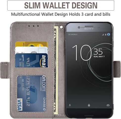 Asuwish Phone Case for Sony Xperia XZ Premium with Tempered Glass Screen Protector and Flower Leather Wallet Flip Cover Credit Card Holder Stand Cell Accessories Experia G8141 G8142 Women Men Grey in Saudi Arabia