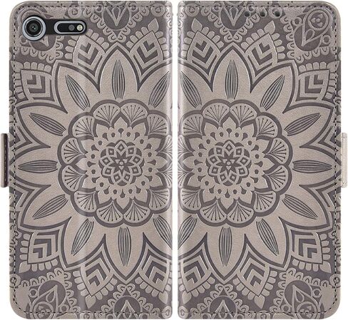 Asuwish Phone Case for Sony Xperia XZ Premium with Tempered Glass Screen Protector and Flower Leather Wallet Flip Cover Credit Card Holder Stand Cell Accessories Experia G8141 G8142 Women Men Grey in Saudi Arabia