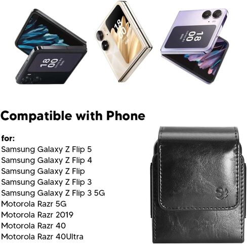 حافظة لهاتف Moto Razr 2023/Razr+ Plus/Galaxy Z Flip 5 4 3 حافظة جلدية عمودية [حلقة حزام، مشبك معدني، إغلاق مغناطيسي] لهاتف Samsung Z Flip5، Z Flip4/3 - بني in Saudi Arabia