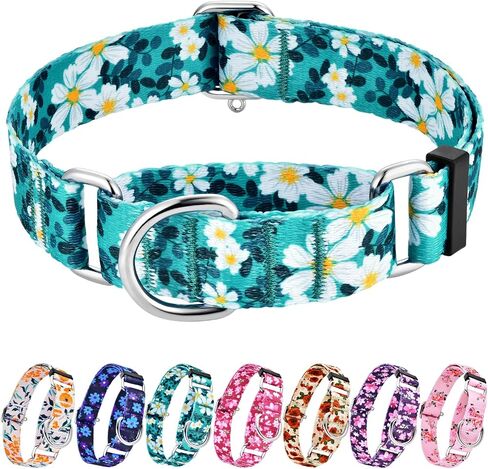 Hikiko Martingale Collar for Dogs with No Buckle Floral Daisy Dog Collar Soft Nylon No Pull Dog Collars for Small Dogs,Green Flower,S in Saudi Arabia