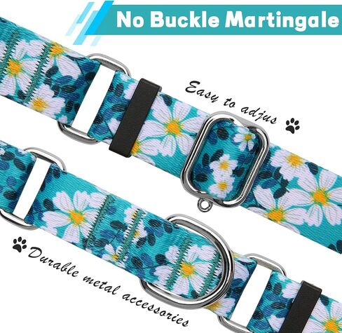 Hikiko Martingale Collar for Dogs with No Buckle Floral Daisy Dog Collar Soft Nylon No Pull Dog Collars for Small Dogs,Green Flower,S in Saudi Arabia