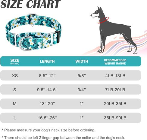 Hikiko Martingale Collar for Dogs with No Buckle Floral Daisy Dog Collar Soft Nylon No Pull Dog Collars for Small Dogs,Green Flower,S in Saudi Arabia