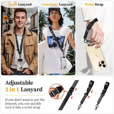 Kaptron Crossbody Phone Lanyard for iPhone - 2 in 1 Adjustable Crossbody Phone Lanyard Wrist Strap with Phone Tethers in Saudi Arabia