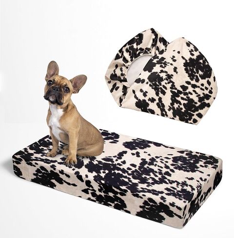 Western Brown Cow Print Faux Cowskin Dog Bed Covers Soft Replacement Washable, Dog Bed Liner, Pet Bed Slip Cover 29x41 Inches, for Dog/Cat, Cover Only (Black, 29 x 41 x 6) in Saudi Arabia