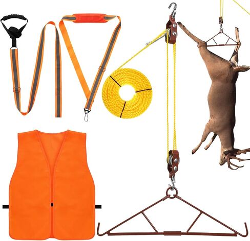 Deer Hanger, Game Hoist Gambrel, Max to 700 Lbs Capacity, with Deer Drag Harness Hunting Gear and Orange Hunting Vest for Deer Carcass Butcher Deer Hunting Accessories in Saudi Arabia