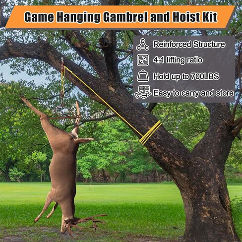 Deer Hanger, Game Hoist Gambrel, Max to 700 Lbs Capacity, with Deer Drag Harness Hunting Gear and Orange Hunting Vest for Deer Carcass Butcher Deer Hunting Accessories in Saudi Arabia