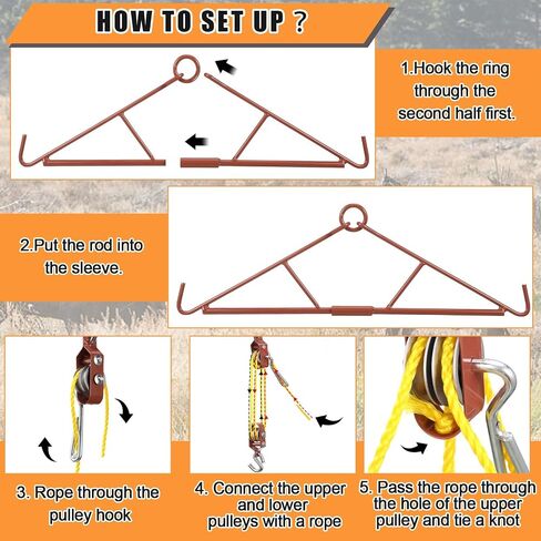 Deer Hanger, Game Hoist Gambrel, Max to 700 Lbs Capacity, with Deer Drag Harness Hunting Gear and Orange Hunting Vest for Deer Carcass Butcher Deer Hunting Accessories in Saudi Arabia