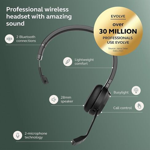Jabra Evolve 65 TE (Third Edition) Wireless Dual-Ear Headphones - Noise-Canceling Mic, 16 hrs Battery Life, Dual Connectivity, MS Teams Certified, Supports Other Platforms, Black in Saudi Arabia
