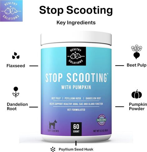 Dog Fiber Soft Chews Supplement - Stop Scooting Digestive Formula Enhanced with Pumpkin, Psyllium Husk, & Beet Pulp - Supports Dogs Healthy Anal Gland, Stool & Constipation - Made in USA, 120 ct in Kuwait